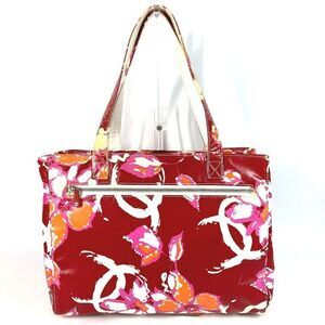 Chanel Shoulder Bag CC Coco Mark Flower Floral Pattern Coated Canvas Red